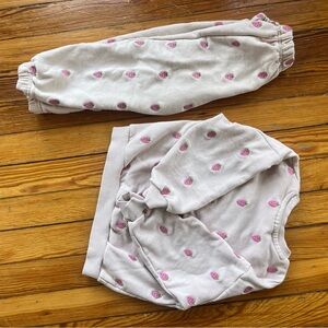 Zara light Pink strawberry embroidered matching sweatsuit set